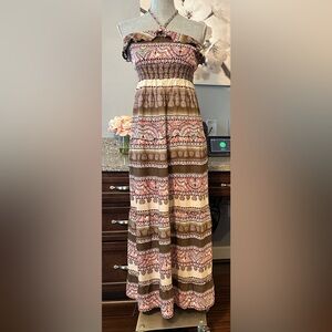 Mudd Brown & Pink Boho Halter Maxi Dress Size XL